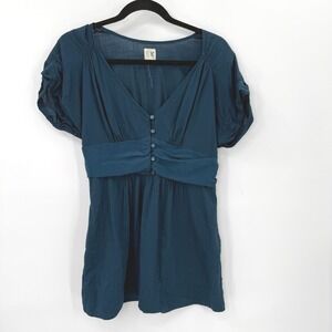 Edme & Esyllte Anthropologie Blouse Women 6 Teal Boho Peasant Fairycore Ethereal
